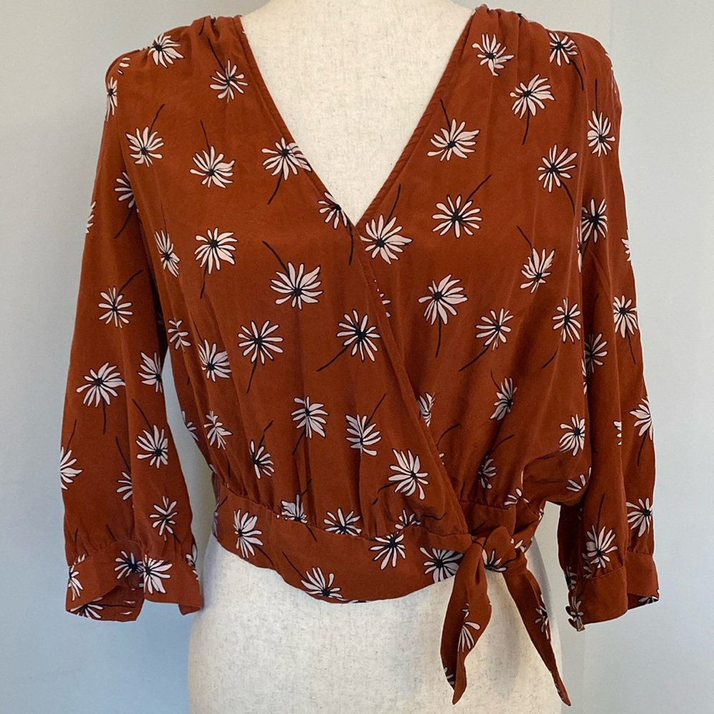 Madewell floral silk wrap top
